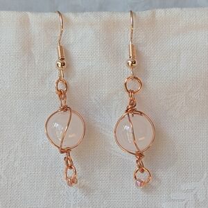 Elegant Gold and Pink Wire Wrapped Earrings